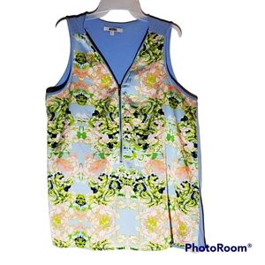 Modbe ladies large floral print zip front sleeveless pullover top. 341